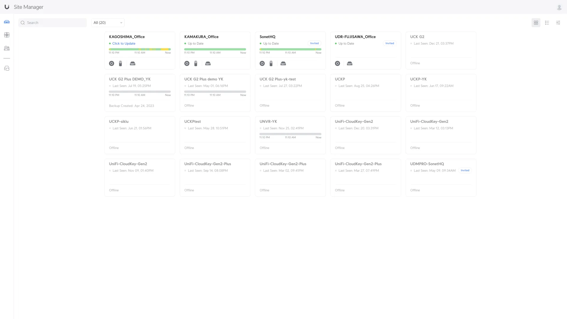 UniFI OS コンソール　site manager